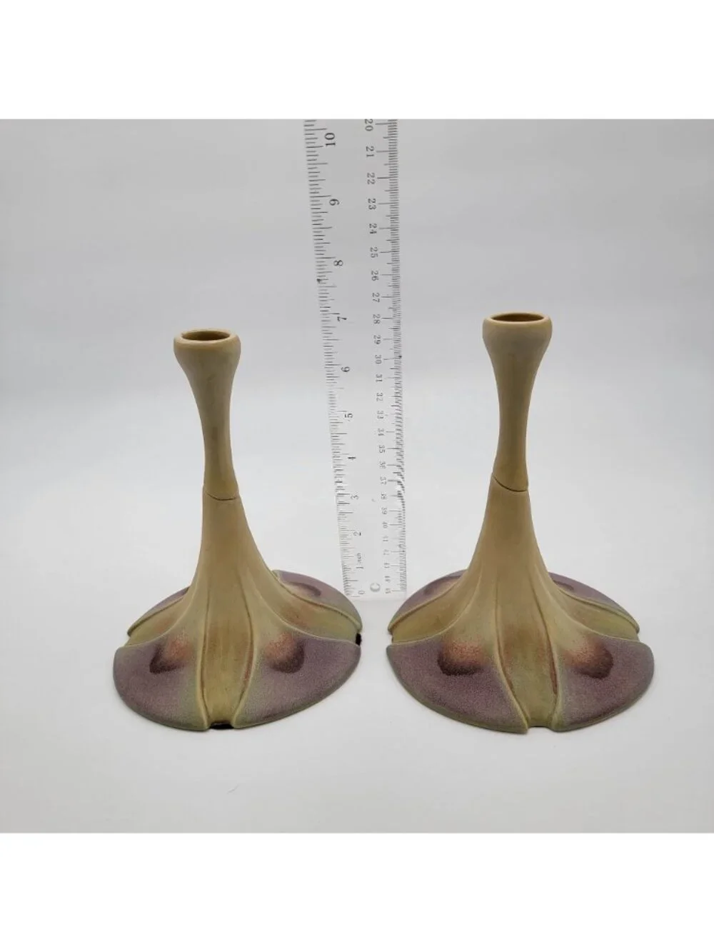 Pair of Newman Ceramic Works Lily Pad Candlesticks